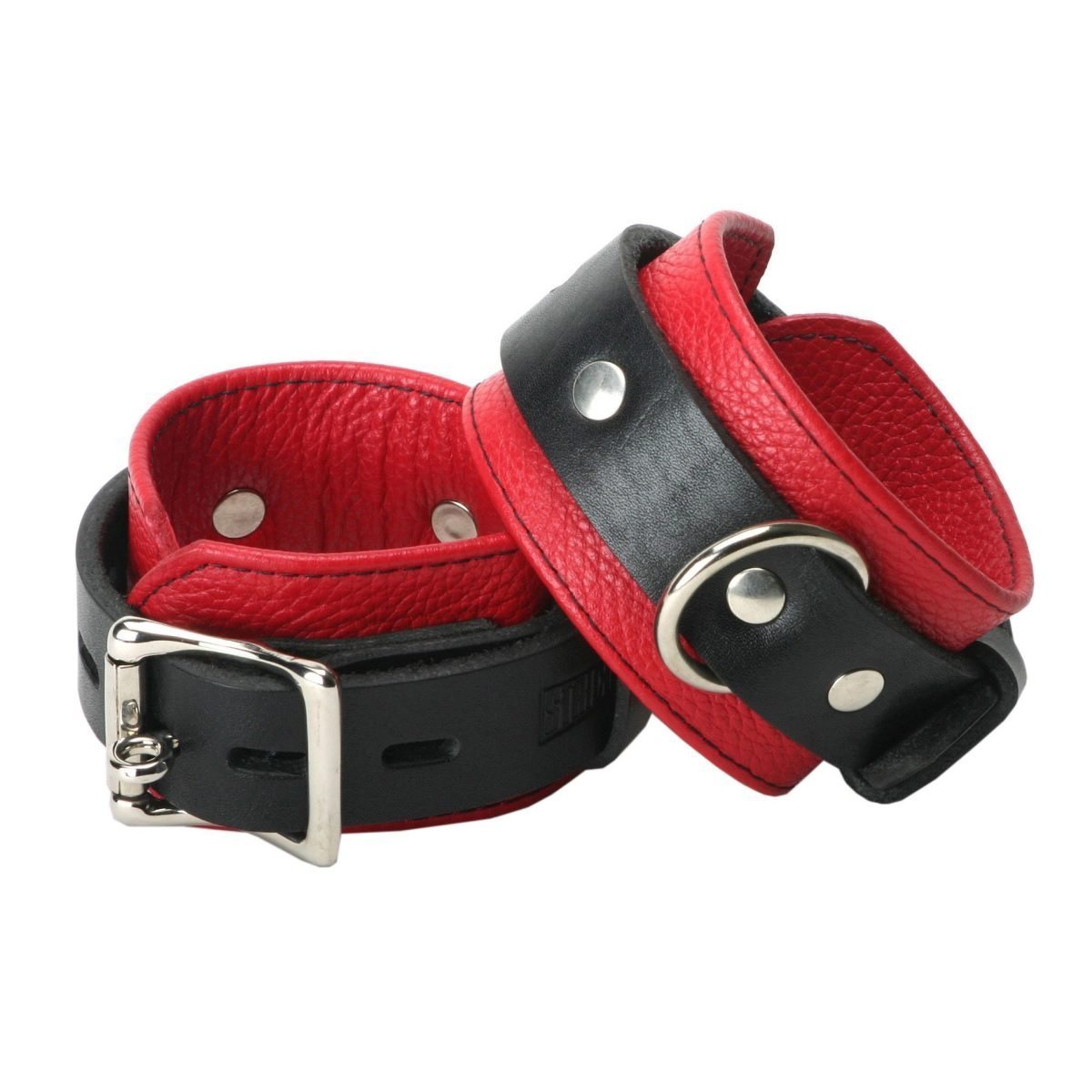 Strict Leather Deluxe Black and Red Locking Ankle Cuffs - Terrashopia