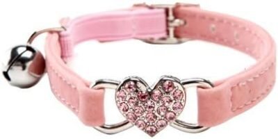 CHUKCHI Heart Bling Cat Collar with Safety Belt and Bell 8-11 Inches