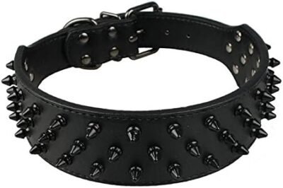 Dogs Kingdom Leather Black Spiked Studded Dog Collar 2' Wide 31