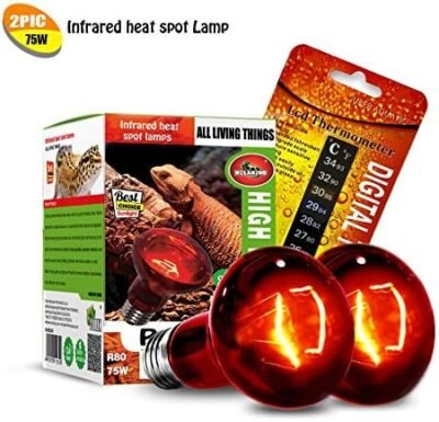 CULLEN 2PCS Reptile Heat Lamp 75W Infrared Basking Spot Heat