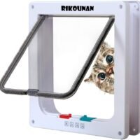 Rikounan Cat Door with 4 Way Locking Quiet Pet Doors for Cats Large