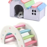 PINVNBY Wooden Hamster Hideout HousePet Play Bridge Rat Mouse