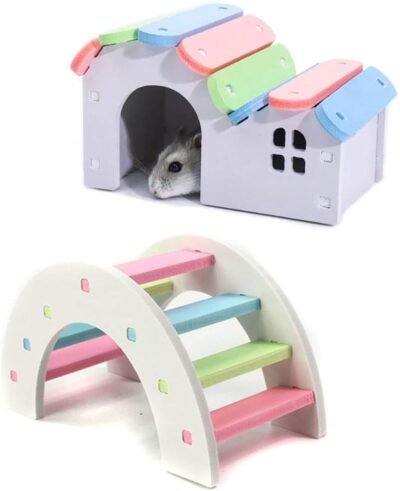 PINVNBY Wooden Hamster Hideout HousePet Play Bridge Rat Mouse