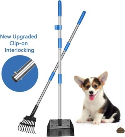 QiMH Dog Pooper Scooper Long Handle Stainless Metal Pet Poop Tray and