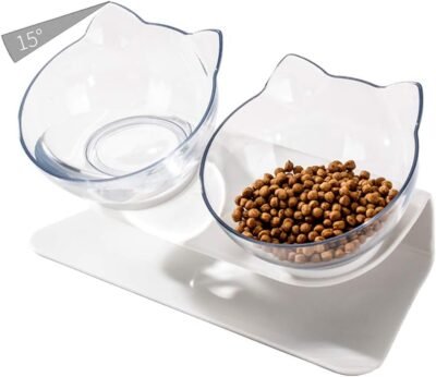 Luck Dawn Cat Elevated Bowl with Raised Stand 15 Degree Tilted Design