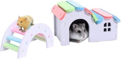 Dwarf Hamsters House DIY Wooden Gerbil Hideout Mouse Exercise Bridge