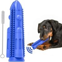RUCACIO Dog Toys Toothbrush Chew Toy Squeaky Teeth Cleaning Toy Puppy