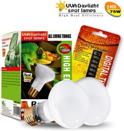 CULLEN 2-Pack Reptile Heat Lamp UVA Basking Spot Light Glass Cover