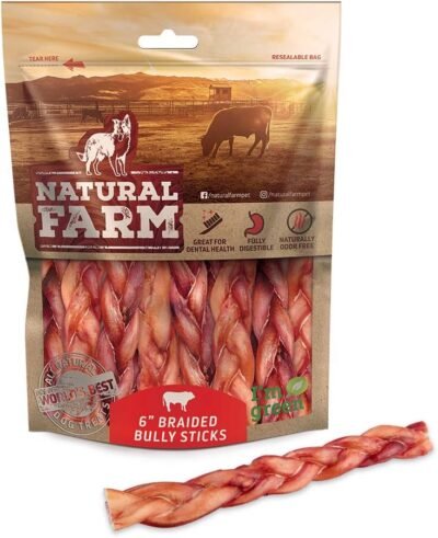 Natural Farm Made and Packaged Braided Bully Sticks Odor-Free 6 Long