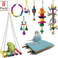 Deloky 8 Packs Bird Swing Chewing Toys- Parrot Hammock Bell Toys