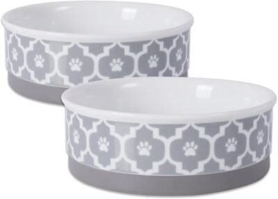 Bone Dry DII Lattice Square Ceramic Pet Bowl for Food & Water