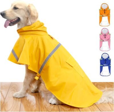 HAPEE Dog Raincoats for Large Dogs with Reflective Strip HoodieRain