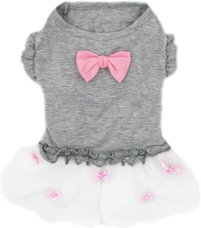 kyeese Dog Dresses Girl Bowtie Grey Dog Ruffle Dress Party Birthday