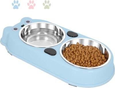 Upsky Double Dog Cat Bowls Double Premium Stainless Steel Pet Bowls