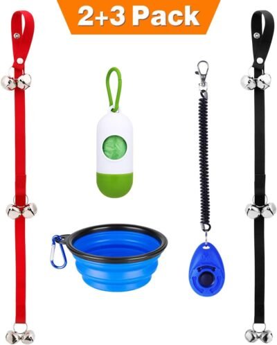 Manfiter Dog Doorbell for Potty Training with Collapsible Dog Bowl