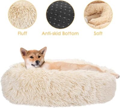 SlowTon Dog Calming Bed Ultra Soft Donut Cuddler Nest Warm Plush Dog