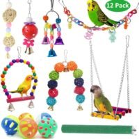ICOSHOW 12 Packs Bird Toys Parrot Swing Toys - Chewing Hanging Bell