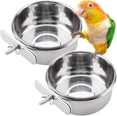 PINVNBY Parrot Feeding Cups Birds Food Dish Stainless Steel Parrot