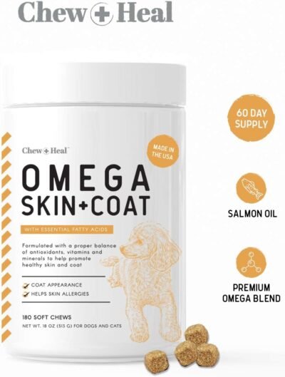 Chew Heal Omega Skin and Coat Supplement - 180 Soft Chews - Salmon