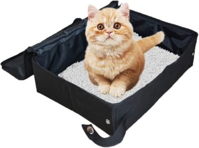 Petleader Collapsible Portable Cat Litter Box BlackGray for Travel