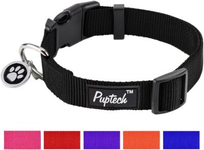 PUPTECK Basic Nylon Dog Collar Designer Solid Adjustable Puppy Pet