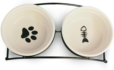 MushroomCat Pet Personalized Cute Feeder Double Ceramic Cat Dog Bowl