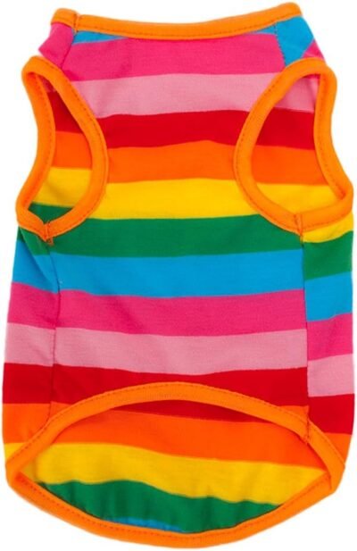 BUYITNOW Rainbow Stripe Pet Vest Breathable Summer Cotton Sleeveless