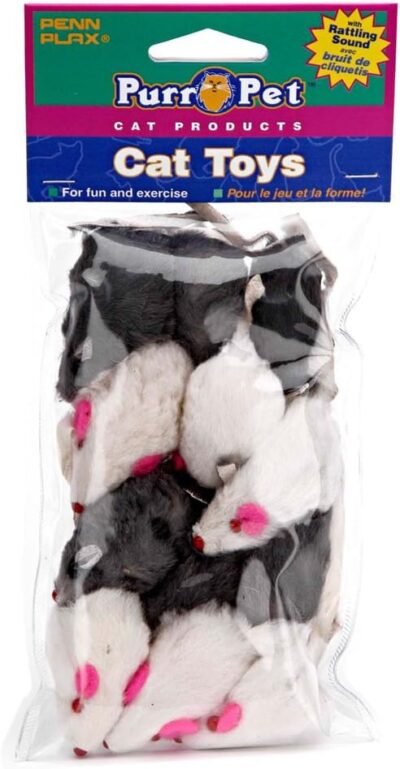 Penn Plax Play Fur Mice Cat Toys Mixed Bag of 12 Play Mice with