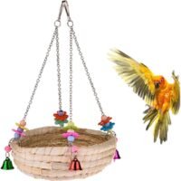 Woven Straw Nest Bed Large Bird Swing Toy with Bell for Parrot