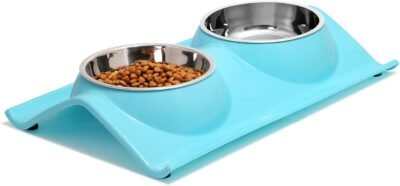 UPSKY Double Dog Cat Bowls Premium Stainless Steel Pet Bowls No-Spill