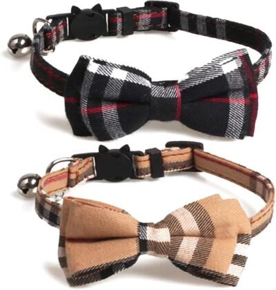 KUDES 2 PackSet Cat Collar Breakaway with Cute Bow Tie and Bell for