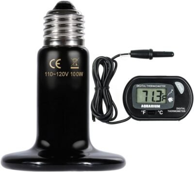 Zacro Reptile Heat Lamp 100W with One Digital Thermometer Infrared