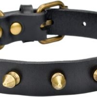 AOLOVE Basic Classic Adjustable Genuine Cow Leather Pet Collars for