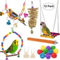 Anteer 12 Packs Bird Parrot Swing Chewing Toys - Hanging Bell Birds