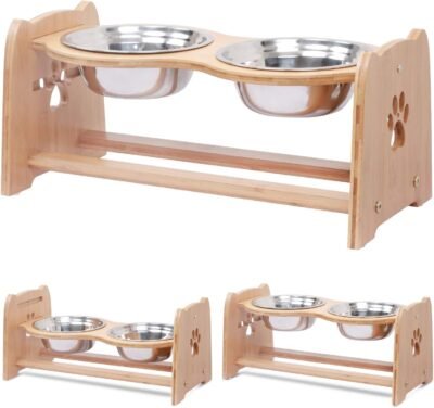 X-ZONE PET Raised Pet Bowls for Cats and Dogs Adjustable Bamboo