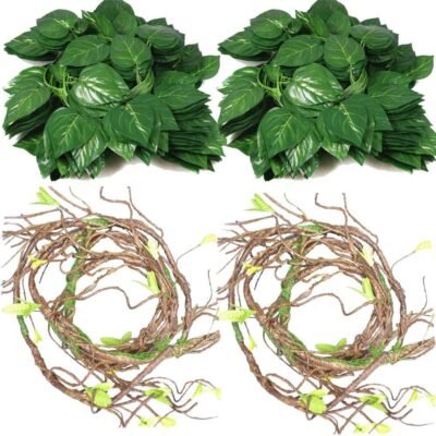 4Pcs Flexible Bend-A-Branch Jungle Vines Terrarium Leaves Lizard