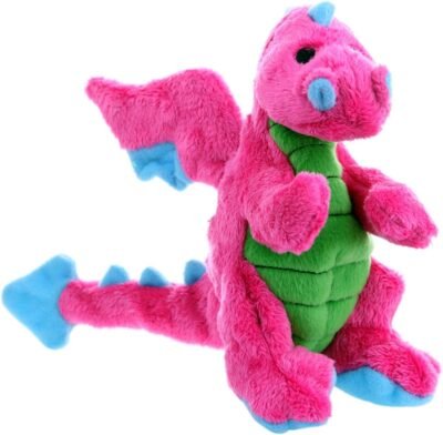 goDog Dragon With Chew Guard Technology Tough Plush Dog Toy Pink