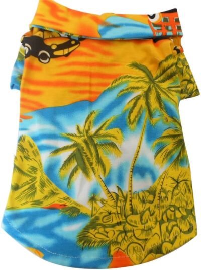 Tangpan Hawaiian Beach Coconut Tree Print Dog Shirt Summer Camp Shirt