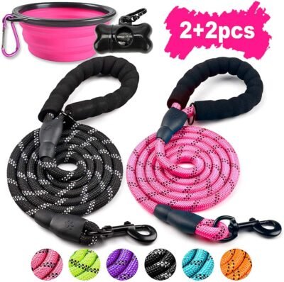 COOYOO - 2 Pack Dog Leash 5 FT Heavy Duty Radiant Colors Reflective