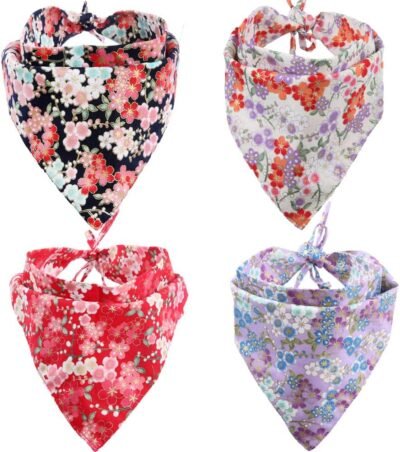 KZHAREEN 4 Pack Dog Bandanas Triangle Bibs Scarf Accessories Japanese