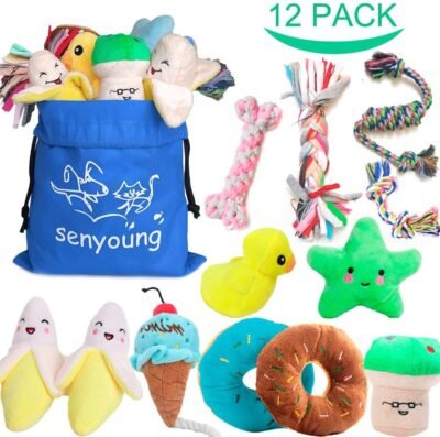 SenYoung Dog Toys12 Pack Dog Squeaky Rope Chew Toy Sets Interactive