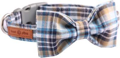 Lionet Paws Dog and Cat Collar with Bowtie Grid Collar Plastic Buckle