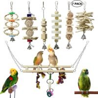BWOGUE 7 Packs Bird Parrot Toys Natural Wood Chewing Toy Bird Cage