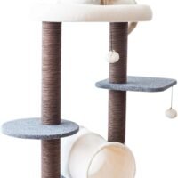 PetPals Cat Tree Cat Tower for Activity with Tunnel and Toy Ball Gray