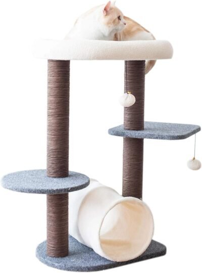 PetPals Cat Tree Cat Tower for Activity with Tunnel and Toy Ball Gray