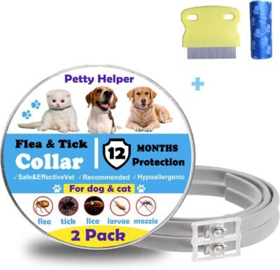 Petty Helper Flea Tick Collar for Dogs Cats2Pack-12 Months Continuous