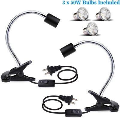 OMAYKEY 2 Pack Reptile Lamp Fixture Holder Clamp with 3-pcs 50W UVA