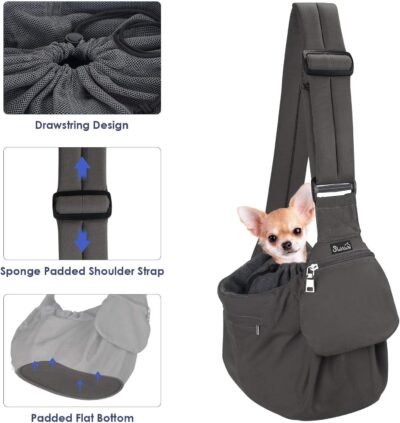 SlowTon Pet Sling Carrier Comfortable Hard Bottom Support Small Dog
