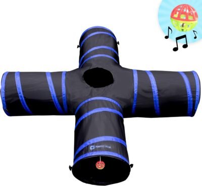 Purrfect Feline Cat Tunnel Design Collapsible 4-Way Cat Tunnel Toy