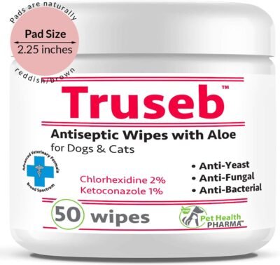 Truseb 1 Chlorhexidine Wipes with Ketoconazole and Aloe for Dogs Cats